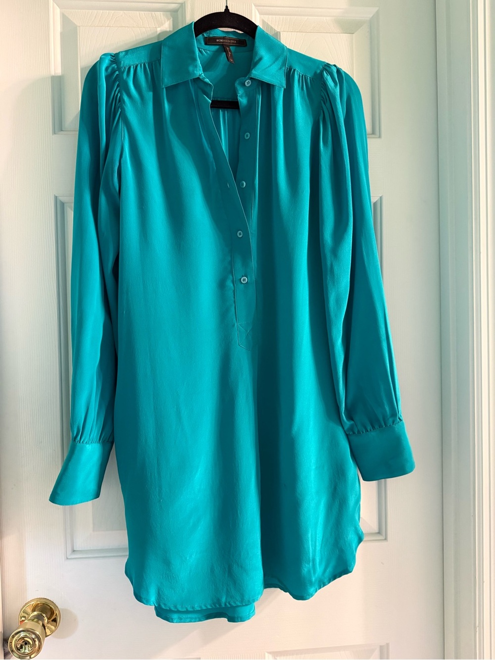 BCBGMaxAzria Teal Button-Down Tunic Dress